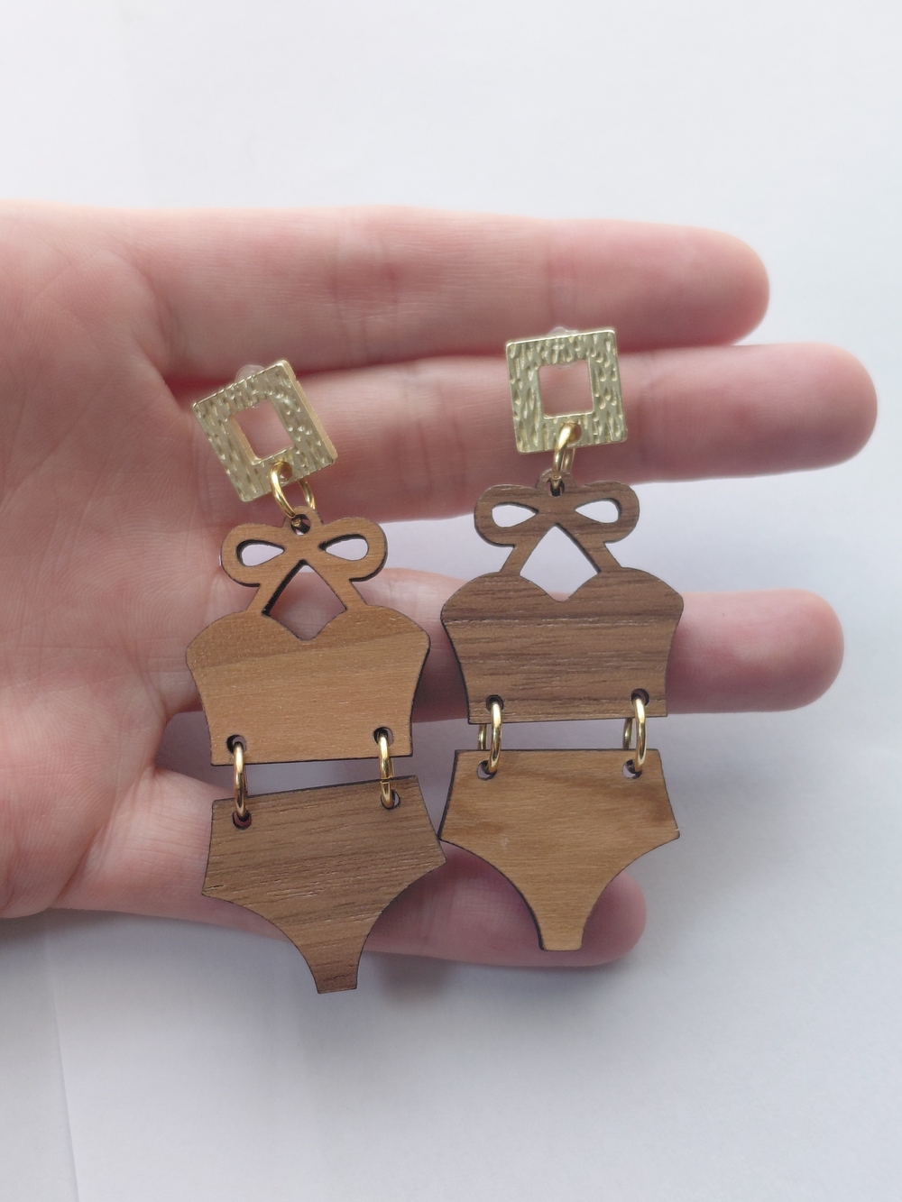 Swimsuit Bathing Suit Bikini Two Piece Wood Novelty Earrings